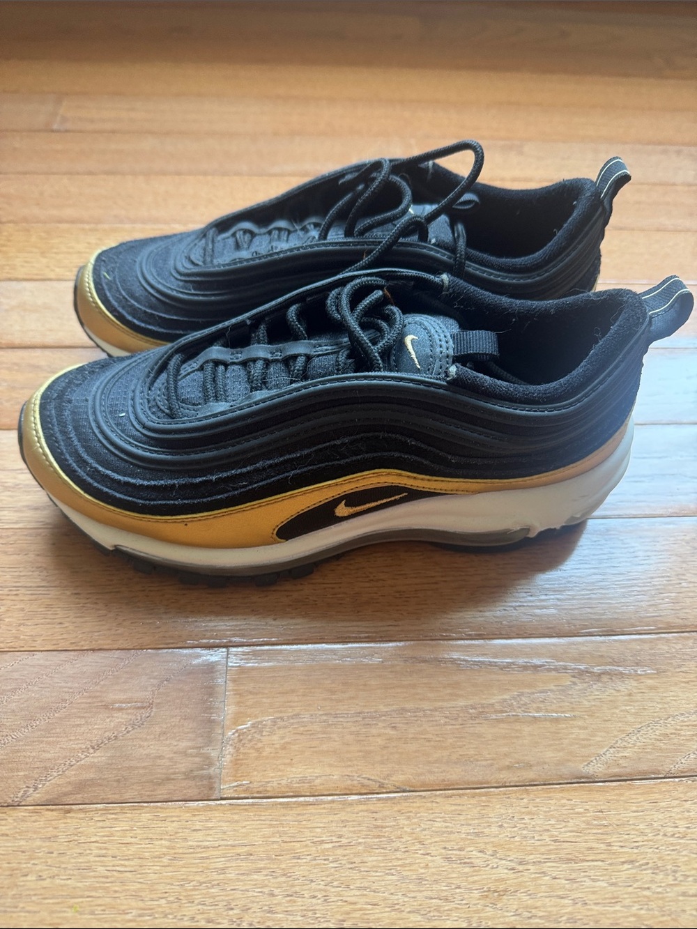 Nike Black and Gold Air Max 97 Style Sneakers